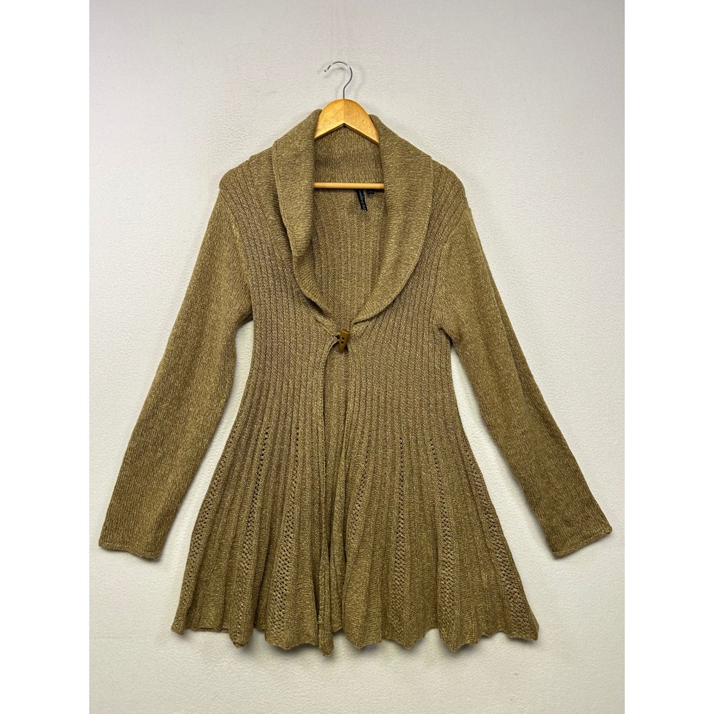 Boho Cottagecore Allie & Rob Womens M Brown Ribbed Fit Flare Cardigan Sweater